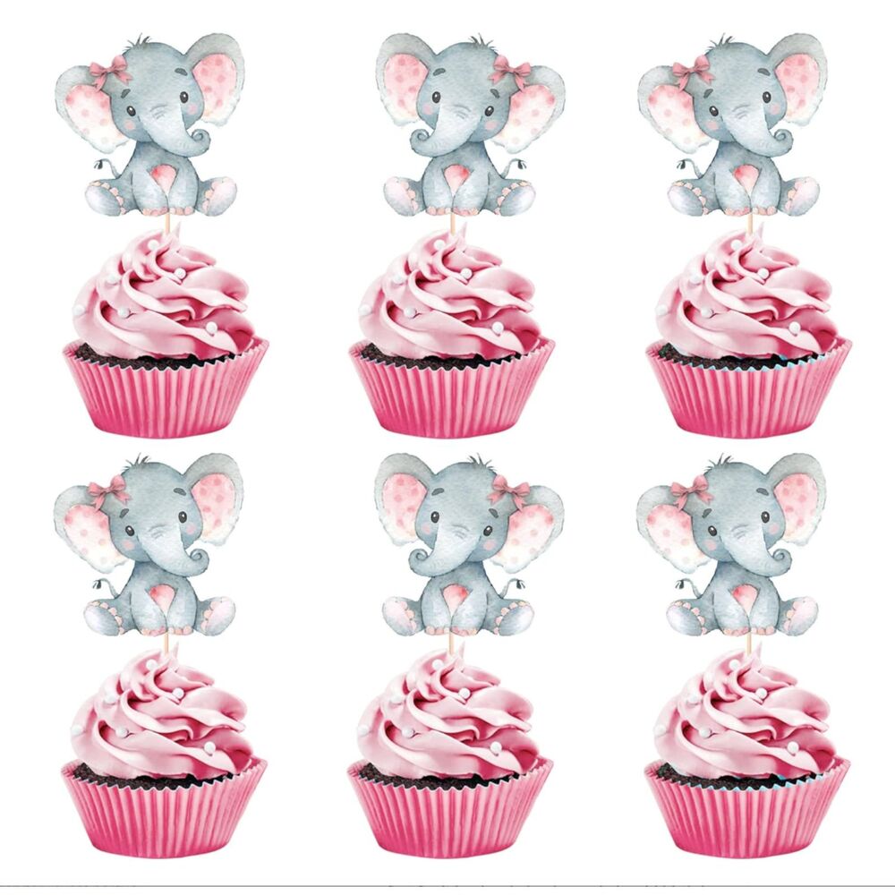 2 Pk. Double Sided Pink Elephant Cupcake Toppers/Picks, Pack of 24 X 2
